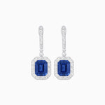 Load image into Gallery viewer, Art Deco Style Emerald Cut Drop Earrings with Diamond Halo