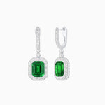 Load image into Gallery viewer, Art Deco Style Emerald Cut Drop Earrings with Diamond Halo