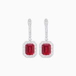 Load image into Gallery viewer, Art Deco Style Emerald Cut Drop Earrings with Diamond Halo