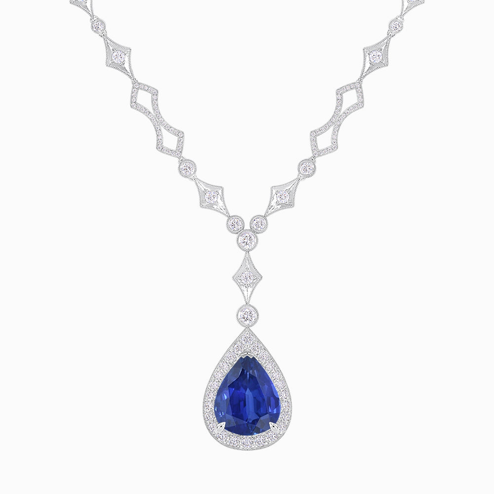 Art Deco Inspired Pear-Shaped Drop Necklace with Diamond Accents