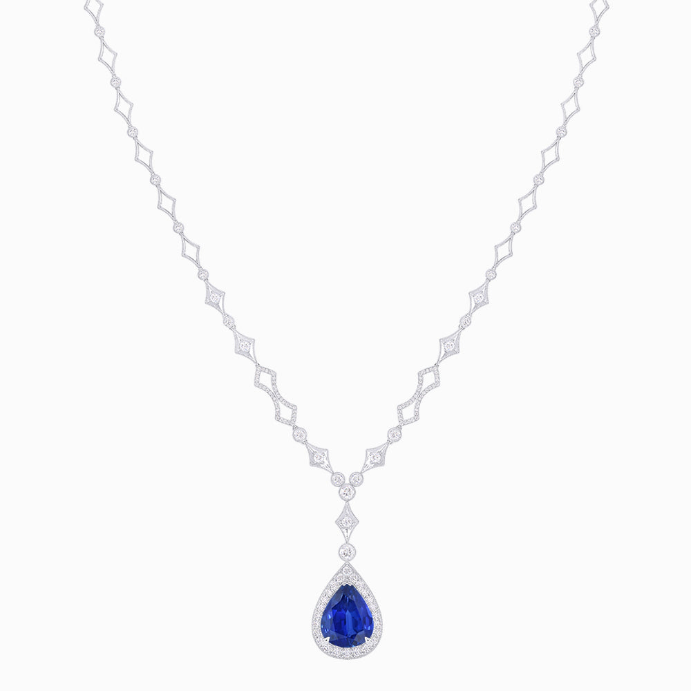 Art Deco Inspired Pear-Shaped Drop Necklace with Diamond Accents