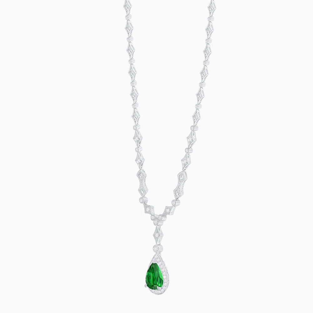 Art Deco Inspired Pear-Shaped Drop Necklace with Diamond Accents