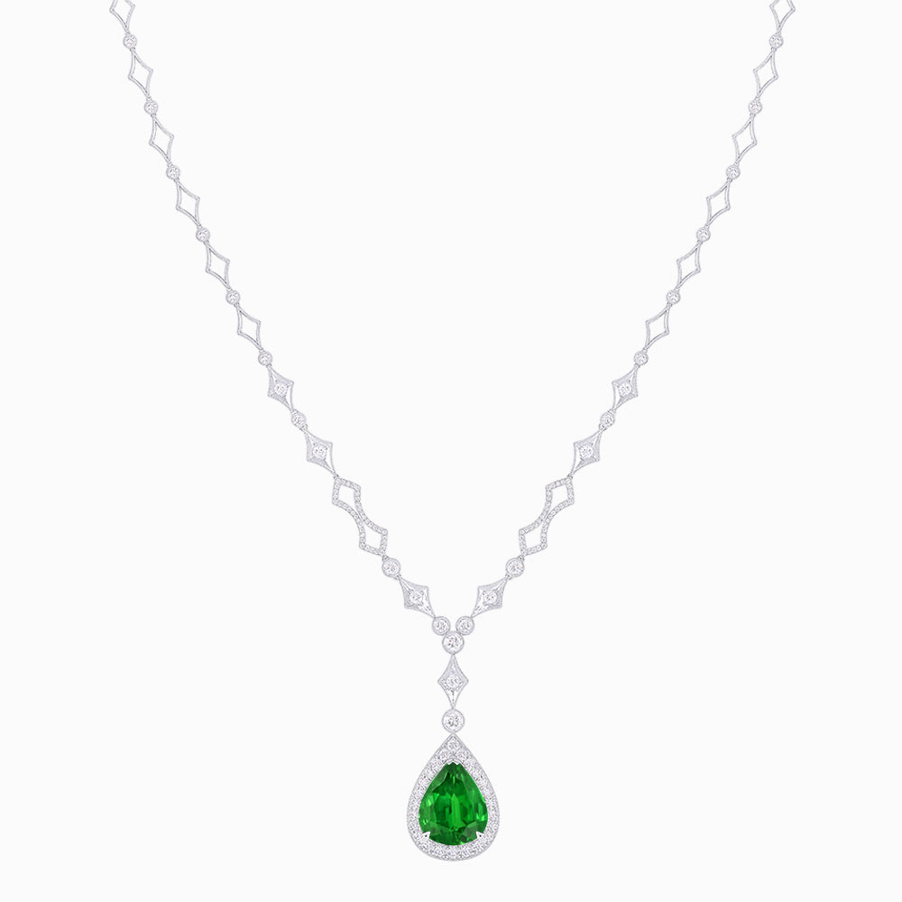 Art Deco Inspired Pear-Shaped Drop Necklace with Diamond Accents