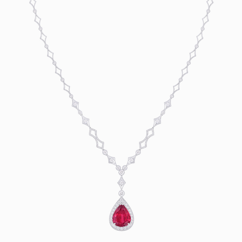 Art Deco Inspired Pear-Shaped Drop Necklace with Diamond Accents