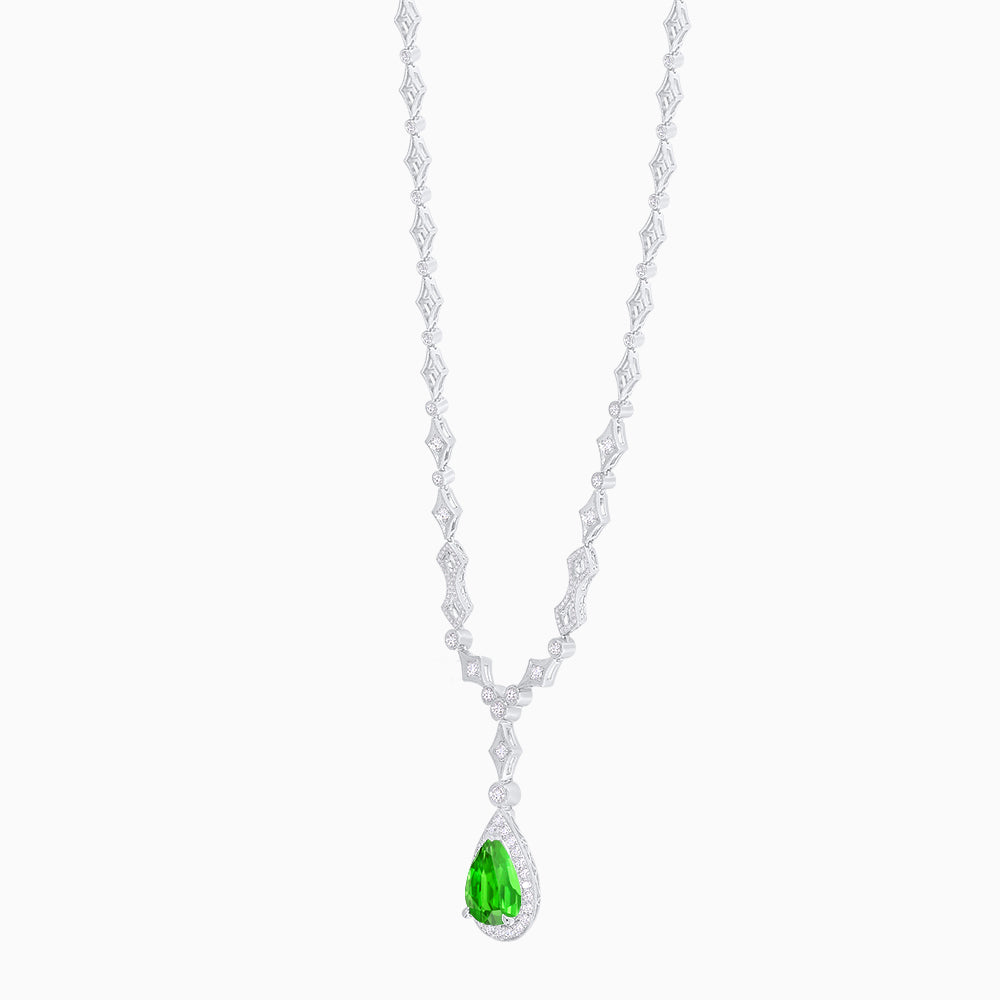 Art Deco Inspired Pear-Shaped Drop Necklace with Diamond Accents
