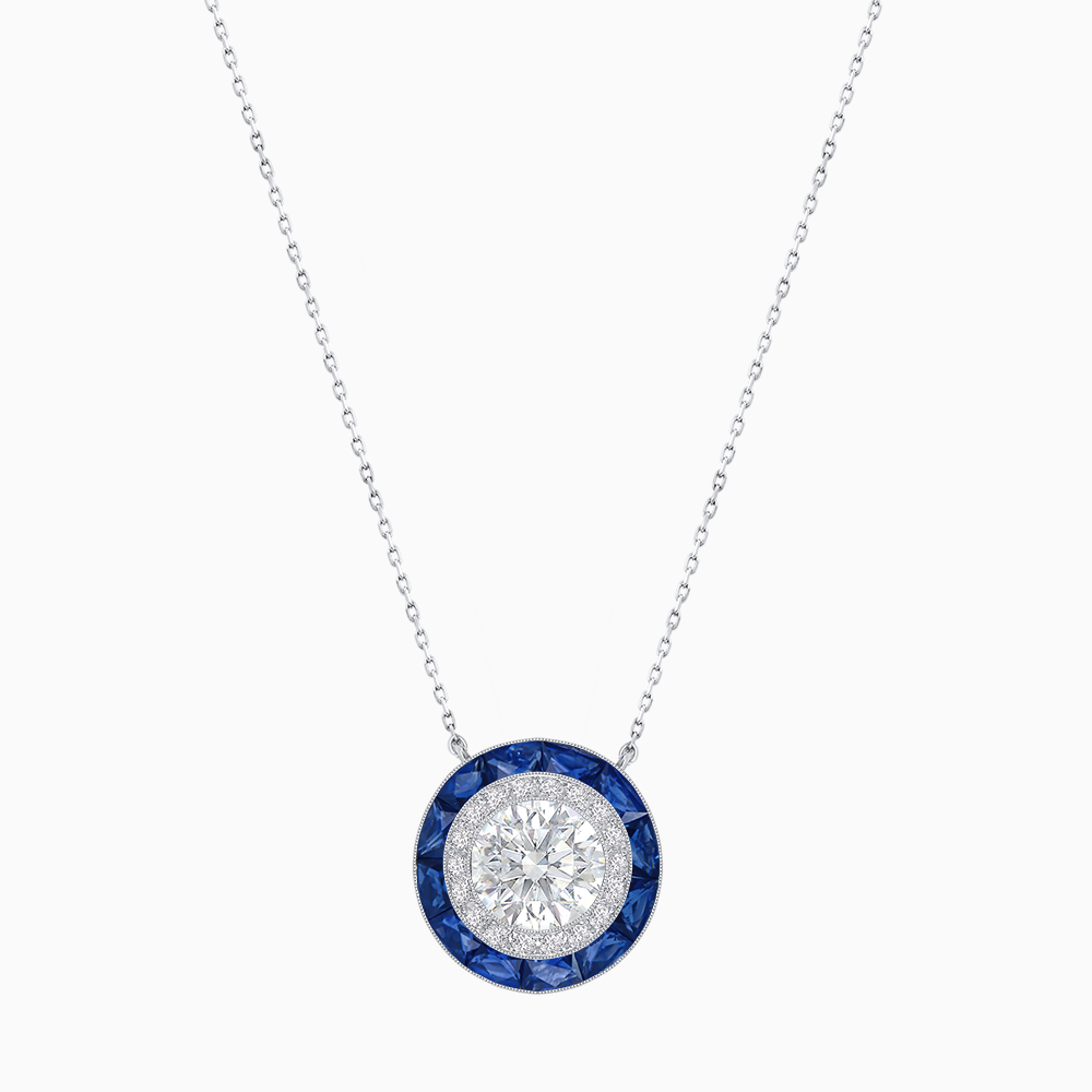 Art Deco Inspired Round Double Halo Necklace
