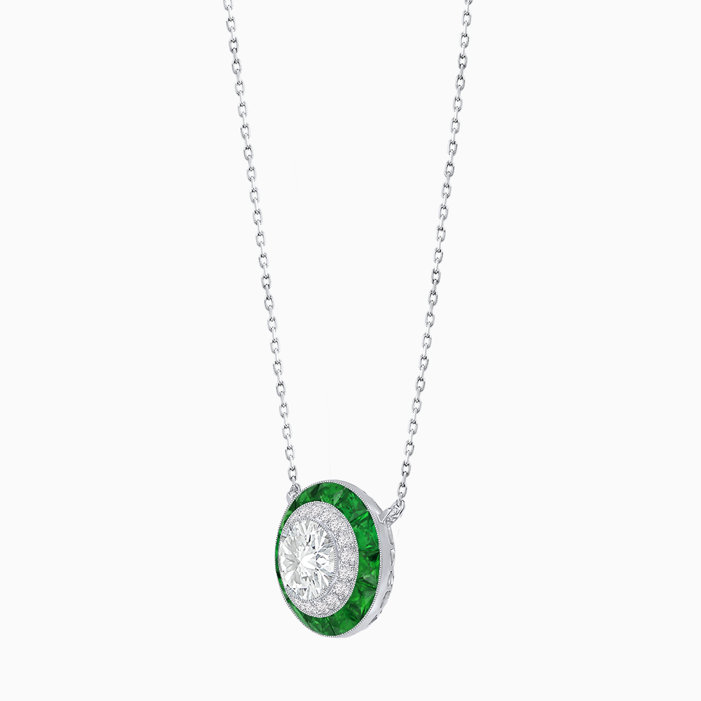 Art Deco Inspired Round Double Halo Necklace