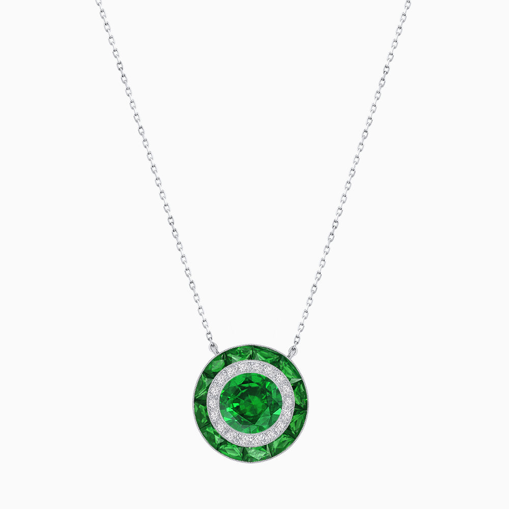 Art Deco Inspired Round Double Halo Necklace