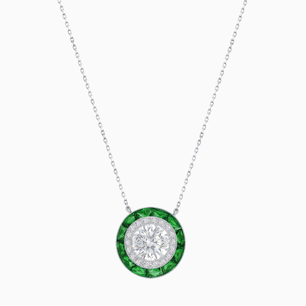 Art Deco Inspired Round Double Halo Necklace