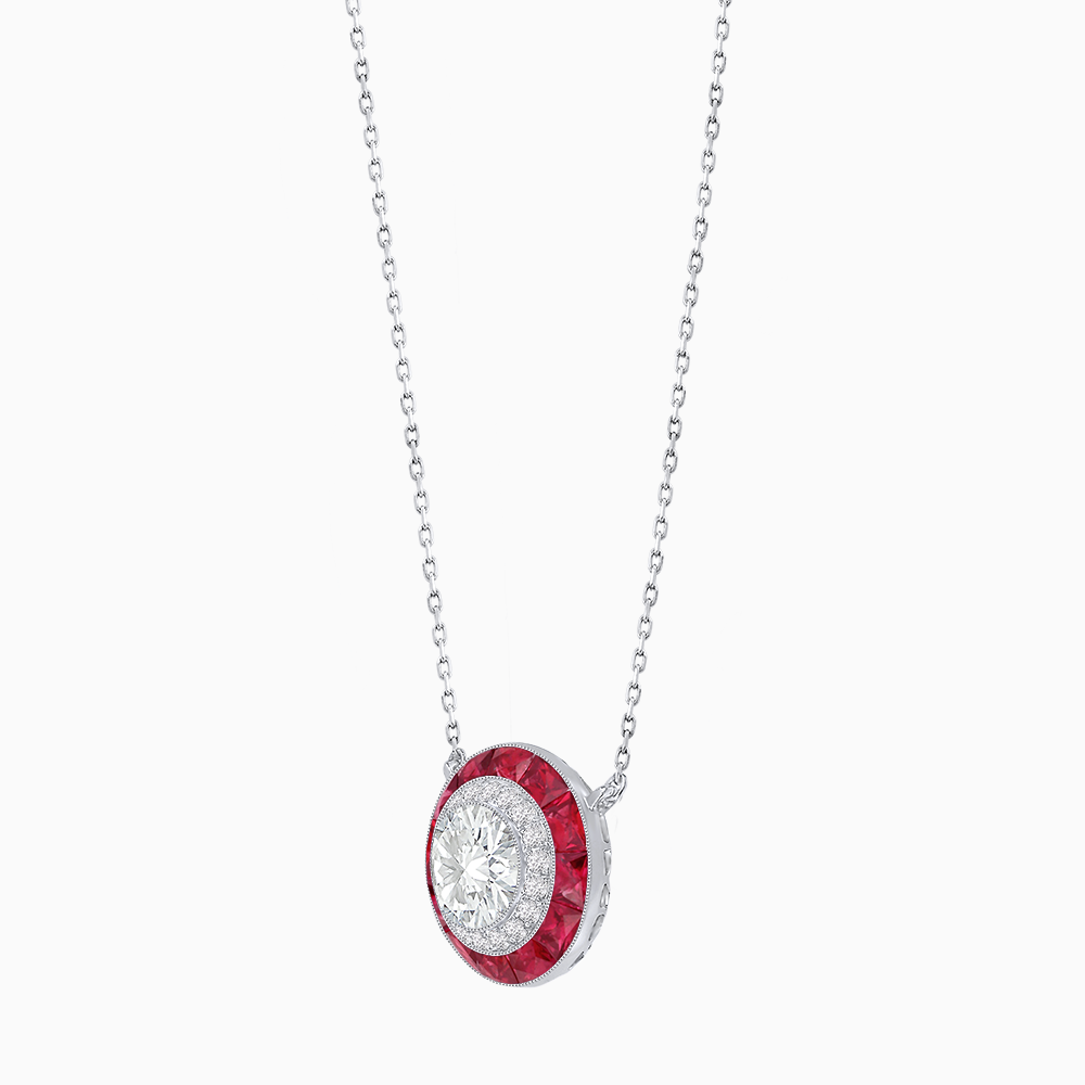 Art Deco Inspired Round Double Halo Necklace