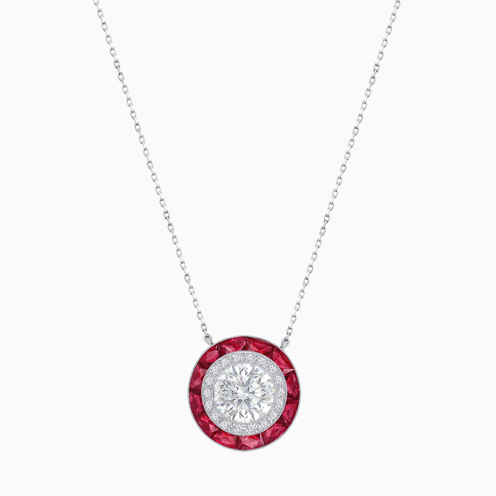 Art Deco Inspired Round Double Halo Necklace
