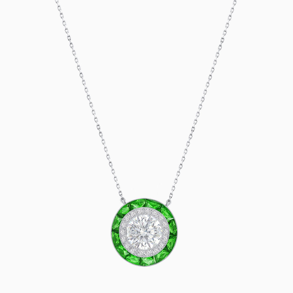 Art Deco Inspired Round Double Halo Necklace