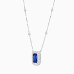 Load image into Gallery viewer, Art Deco Inspired Emerald Cut Necklace with Baguette Diamond Halo