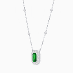 Load image into Gallery viewer, Art Deco Inspired Emerald Cut Necklace with Baguette Diamond Halo