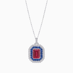 Load image into Gallery viewer, Emerald-Cut Art Deco Style Double Halo Mounting Pendant with Diamond and Gemstones
