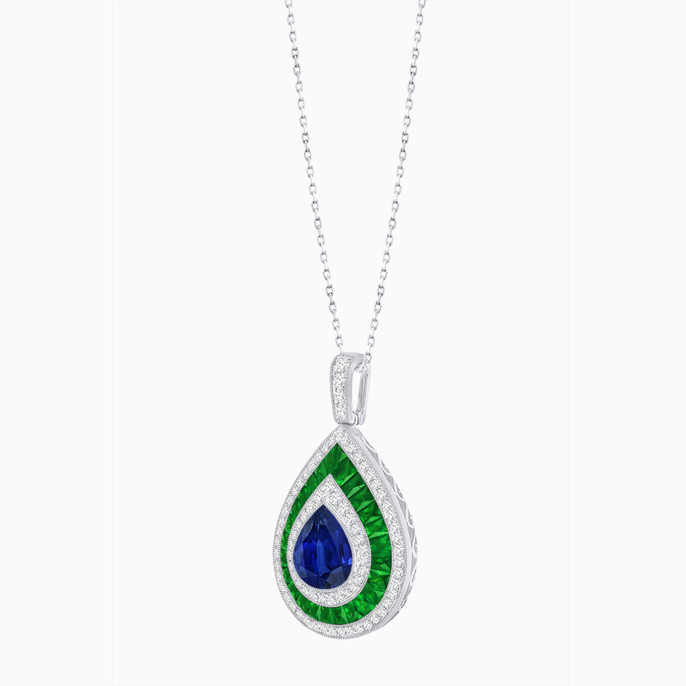 Art Deco Inspired Pear Shape French-Cut Gemstone Pendant
