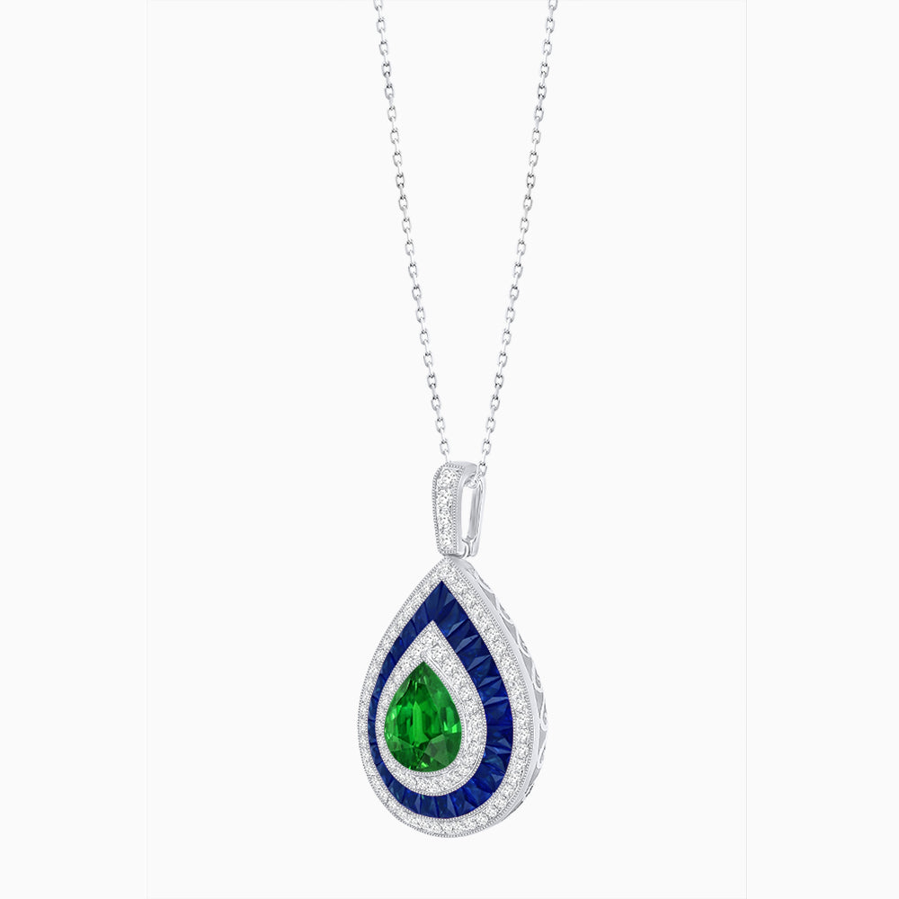 Art Deco Inspired Pear Shape French-Cut Gemstone Pendant