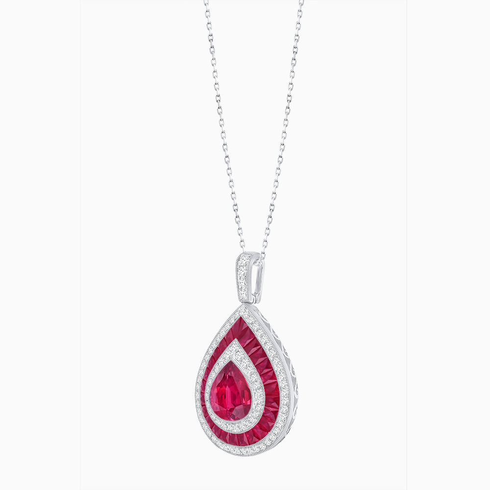 Art Deco Inspired Pear Shape French-Cut Gemstone Pendant