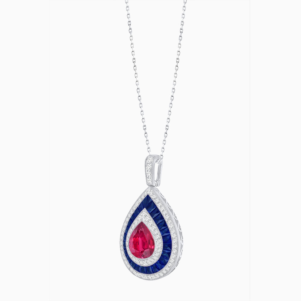 Art Deco Inspired Pear Shape French-Cut Gemstone Pendant