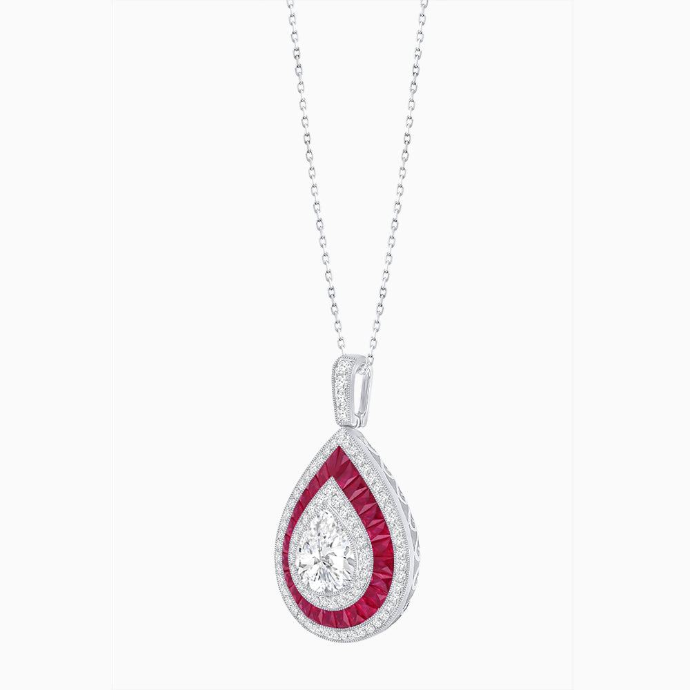 Art Deco Inspired Pear Shape French-Cut Gemstone Pendant