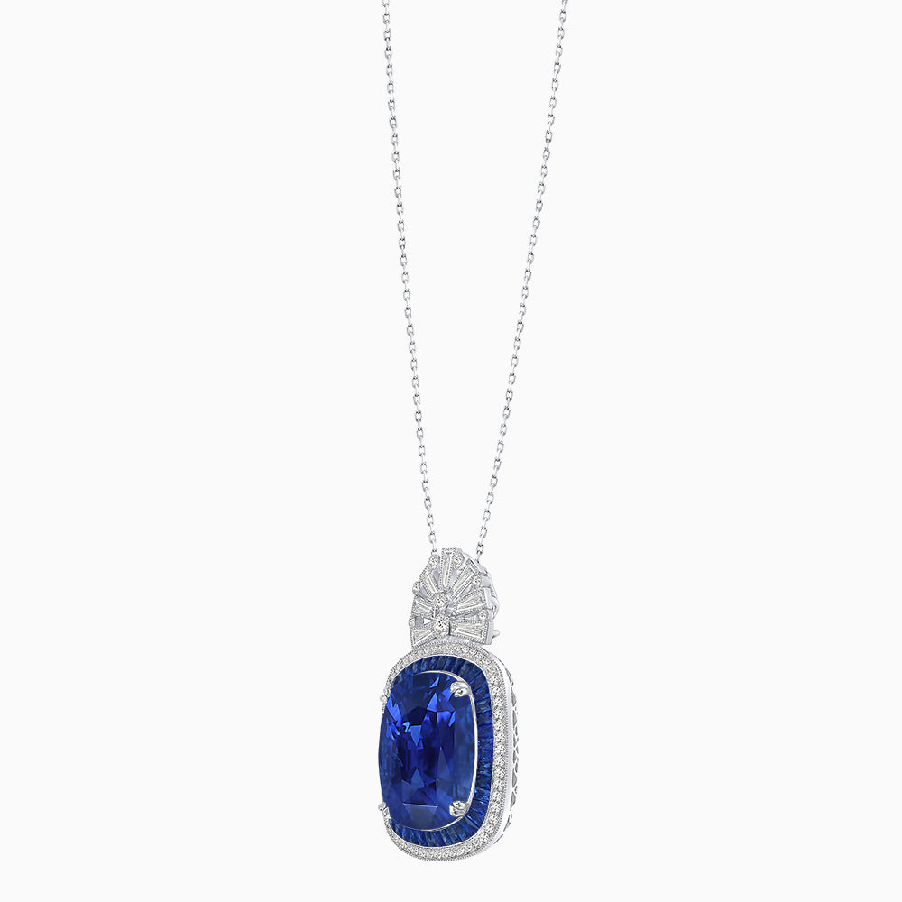 Art Deco Inspired Cushion Cut Double Halo Pendant with Fan Bail