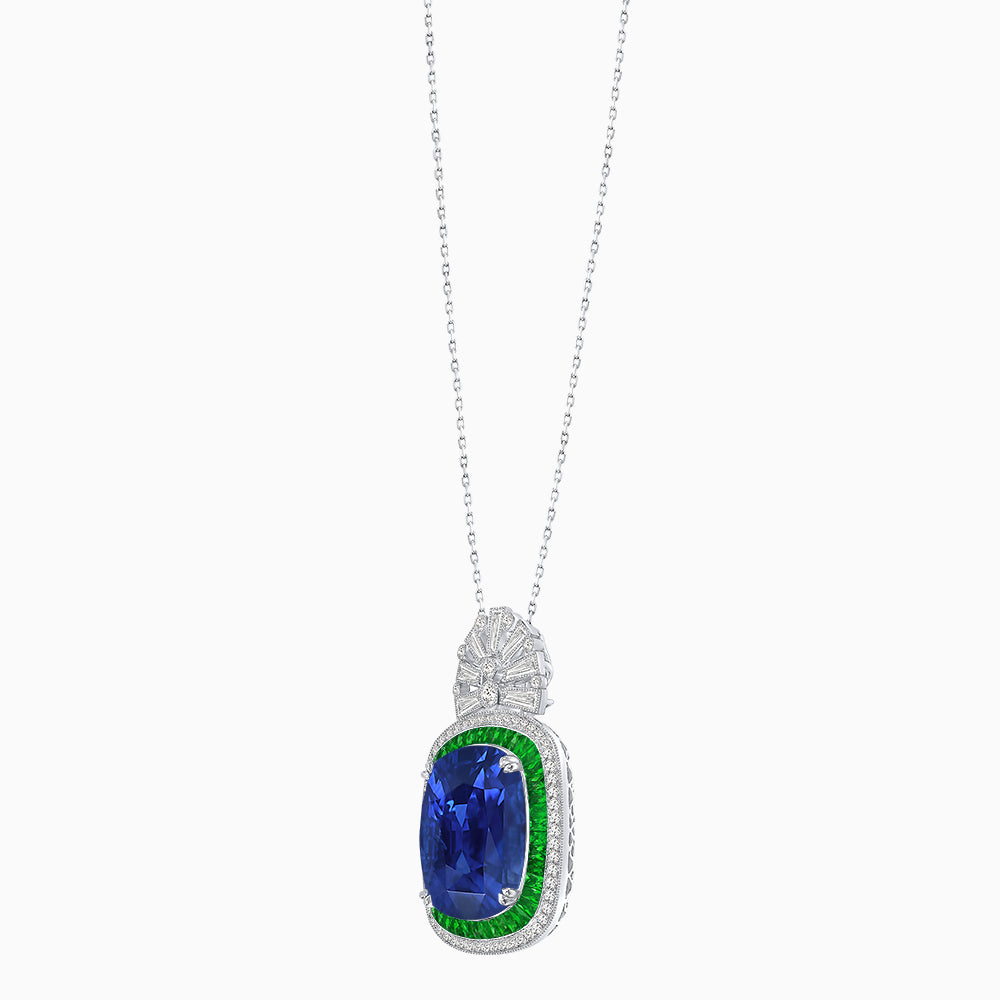Art Deco Inspired Cushion Cut Double Halo Pendant with Fan Bail