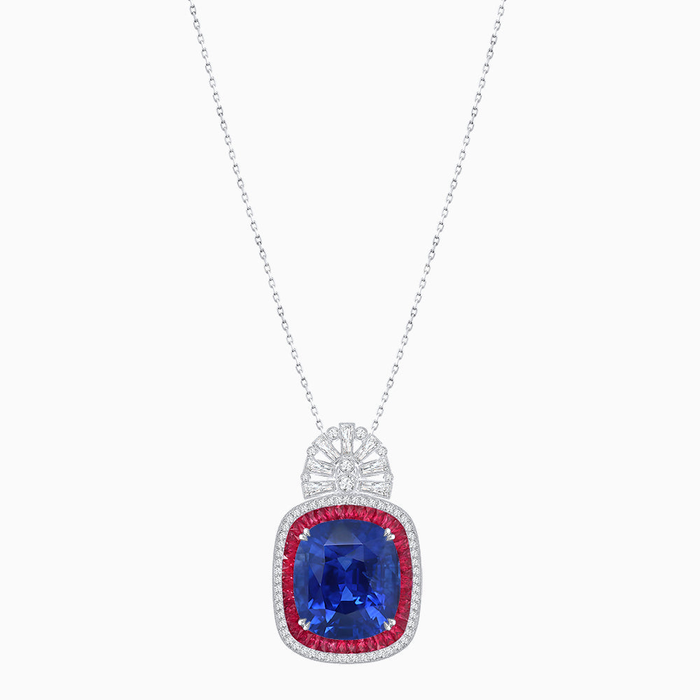 Art Deco Inspired Cushion Cut Double Halo Pendant with Fan Bail