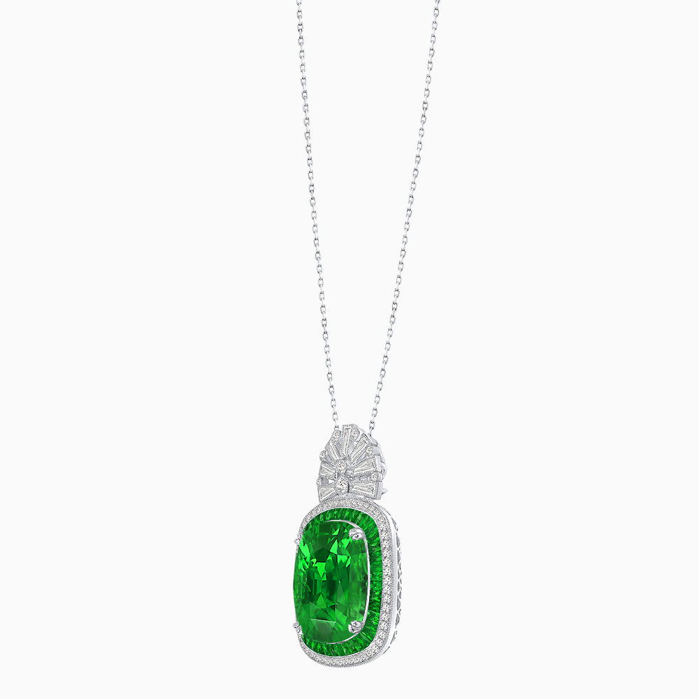Art Deco Inspired Cushion Cut Double Halo Pendant with Fan Bail