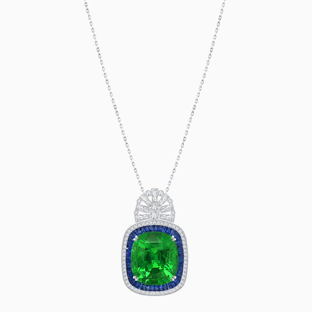 Art Deco Inspired Cushion Cut Double Halo Pendant with Fan Bail