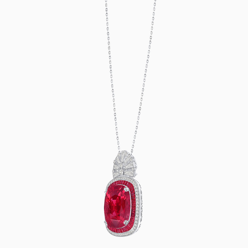Art Deco Inspired Cushion Cut Double Halo Pendant with Fan Bail