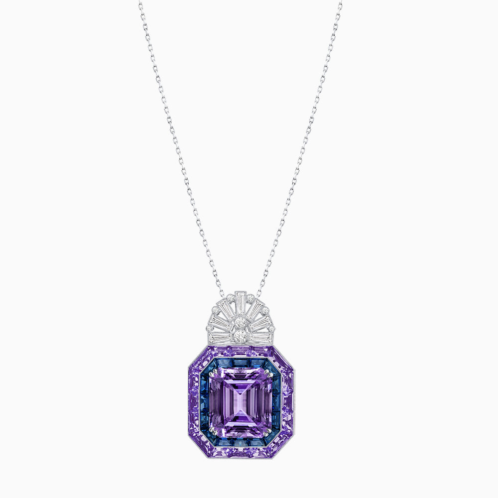 Art Deco Inspired Emerald Cut Pendant with Geometric Halo