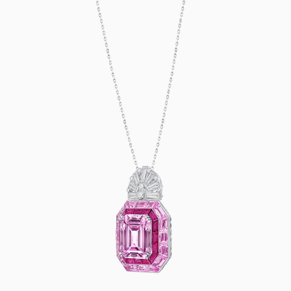 Art Deco Inspired Emerald Cut Pendant with Geometric Halo