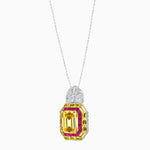 Load image into Gallery viewer, Art Deco Inspired Emerald Cut Pendant with Geometric Halo