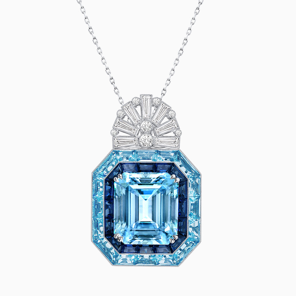 Art Deco Inspired Emerald Cut Pendant with Geometric Halo