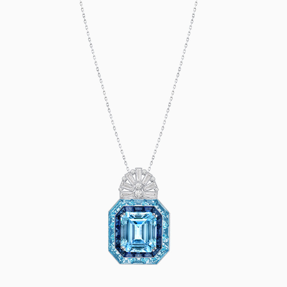 Art Deco Inspired Emerald Cut Pendant with Geometric Halo