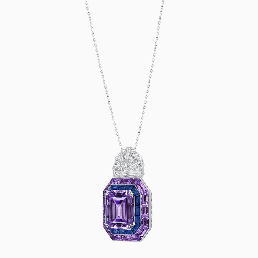 Art Deco Inspired Emerald Cut Pendant with Geometric Halo