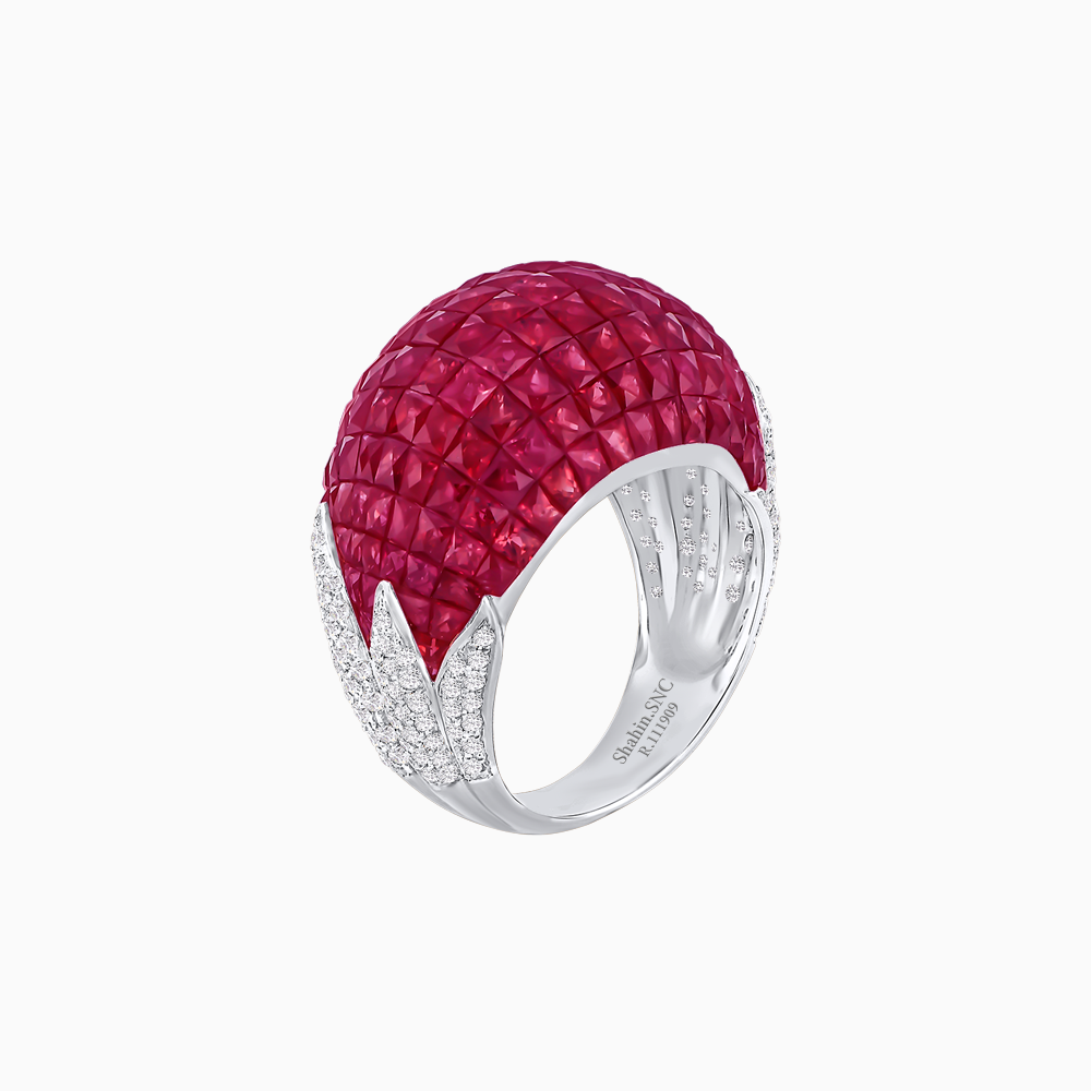 Vintage Inspired Invisible-Set Mosaic Dome Cocktail Ring