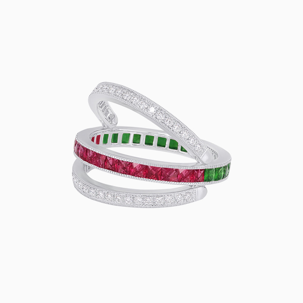 Art Deco Style Multi ColorFlip Ring with Diamond