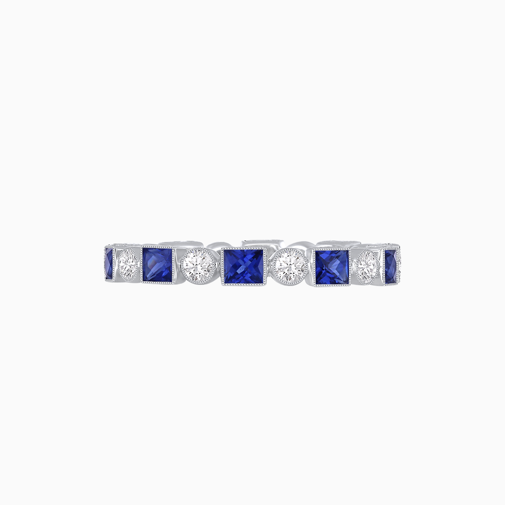 Art Deco Inspired Hand-Engraved Square Gemstone & Diamond Stackable Eternity Band