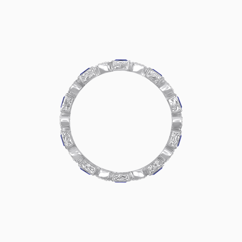 Art Deco Inspired Hand-Engraved Square Gemstone & Diamond Stackable Eternity Band