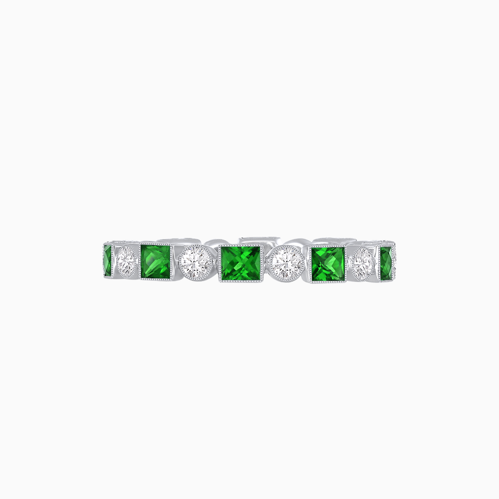 Art Deco Inspired Hand-Engraved Square Gemstone & Diamond Stackable Eternity Band