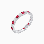 Load image into Gallery viewer, Art Deco Inspired Square Gemstone &amp; Diamond Stackable Full Eternity Band