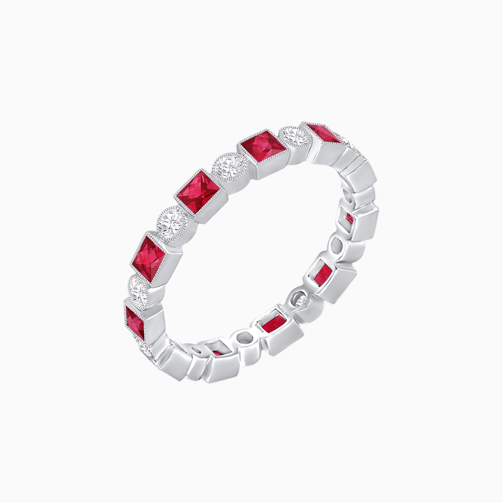 Art Deco Inspired Square Gemstone & Diamond Stackable Full Eternity Band