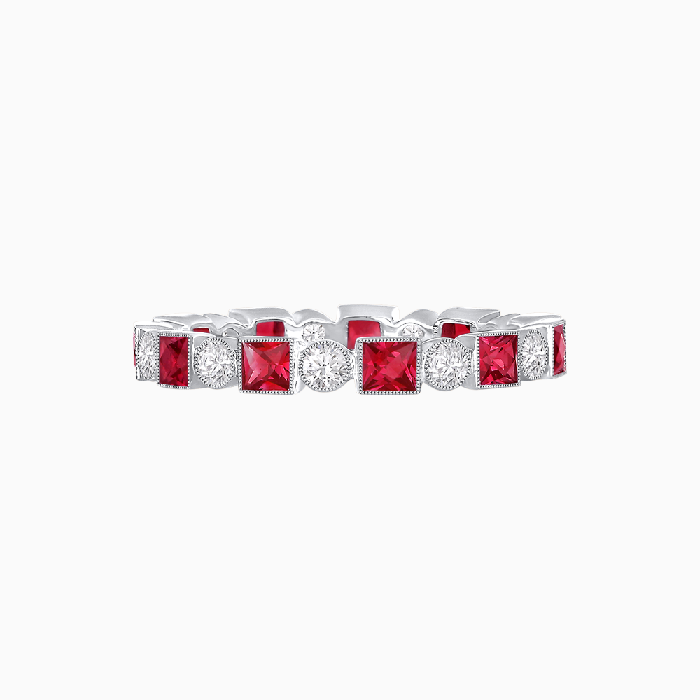 Art Deco Inspired Square Gemstone & Diamond Stackable Full Eternity Band