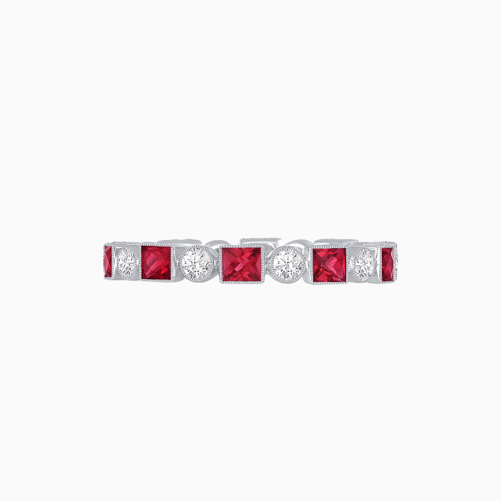 Art Deco Inspired Hand-Engraved Square Gemstone & Diamond Stackable Eternity Band