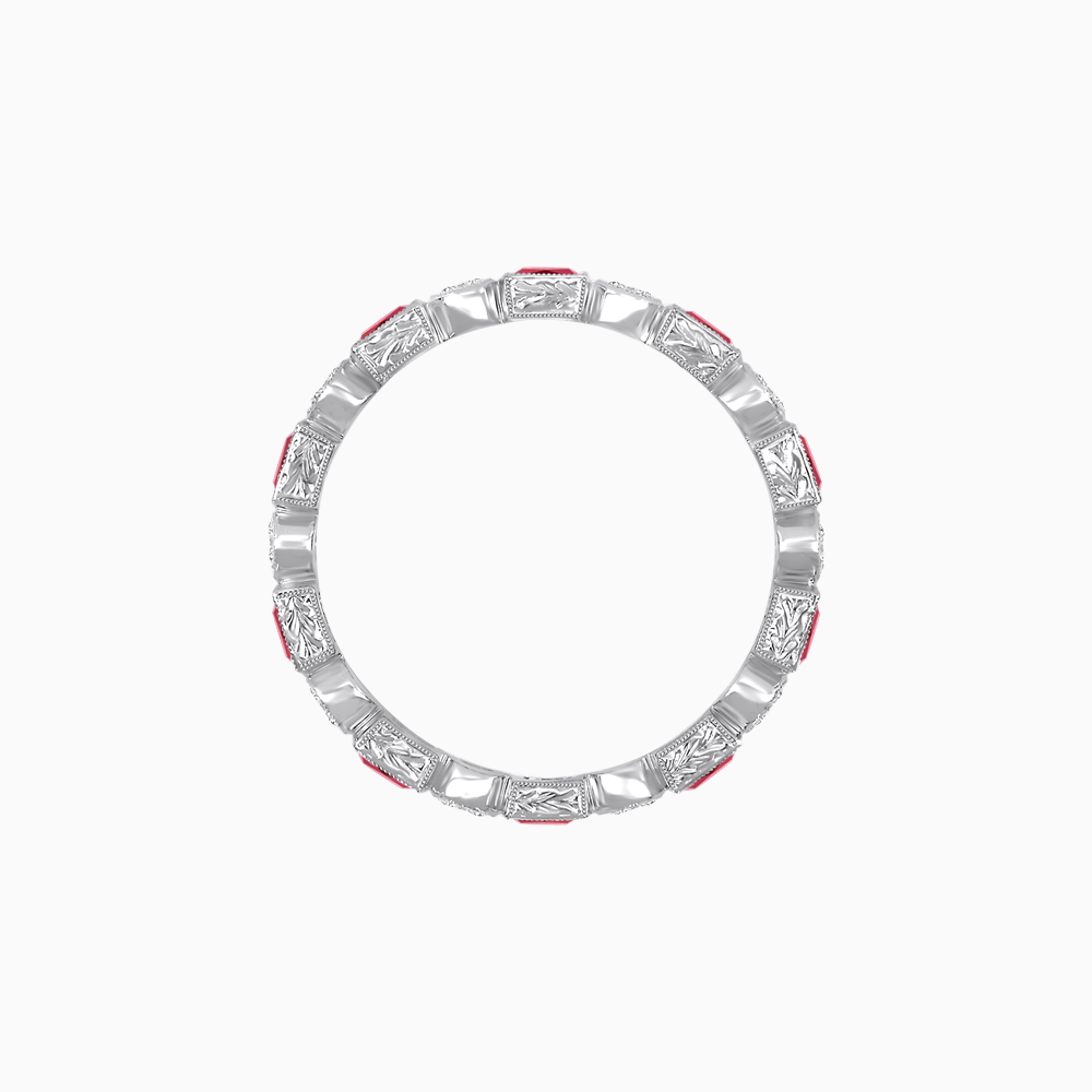 Art Deco Inspired Hand-Engraved Square Gemstone & Diamond Stackable Eternity Band