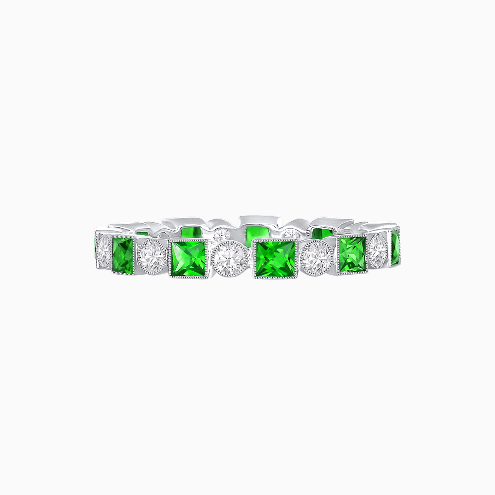 Art Deco Inspired Square Gemstone & Diamond Stackable Full Eternity Band