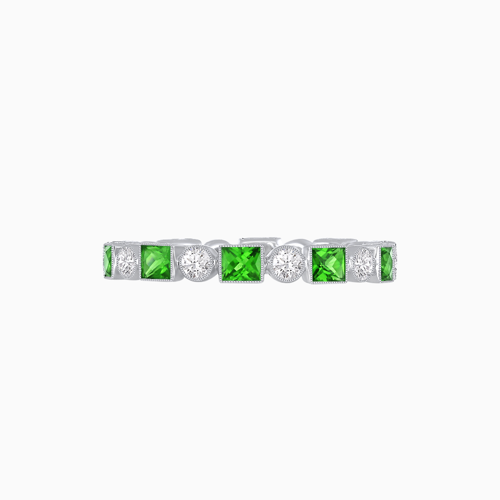 Art Deco Inspired Hand-Engraved Square Gemstone & Diamond Stackable Eternity Band