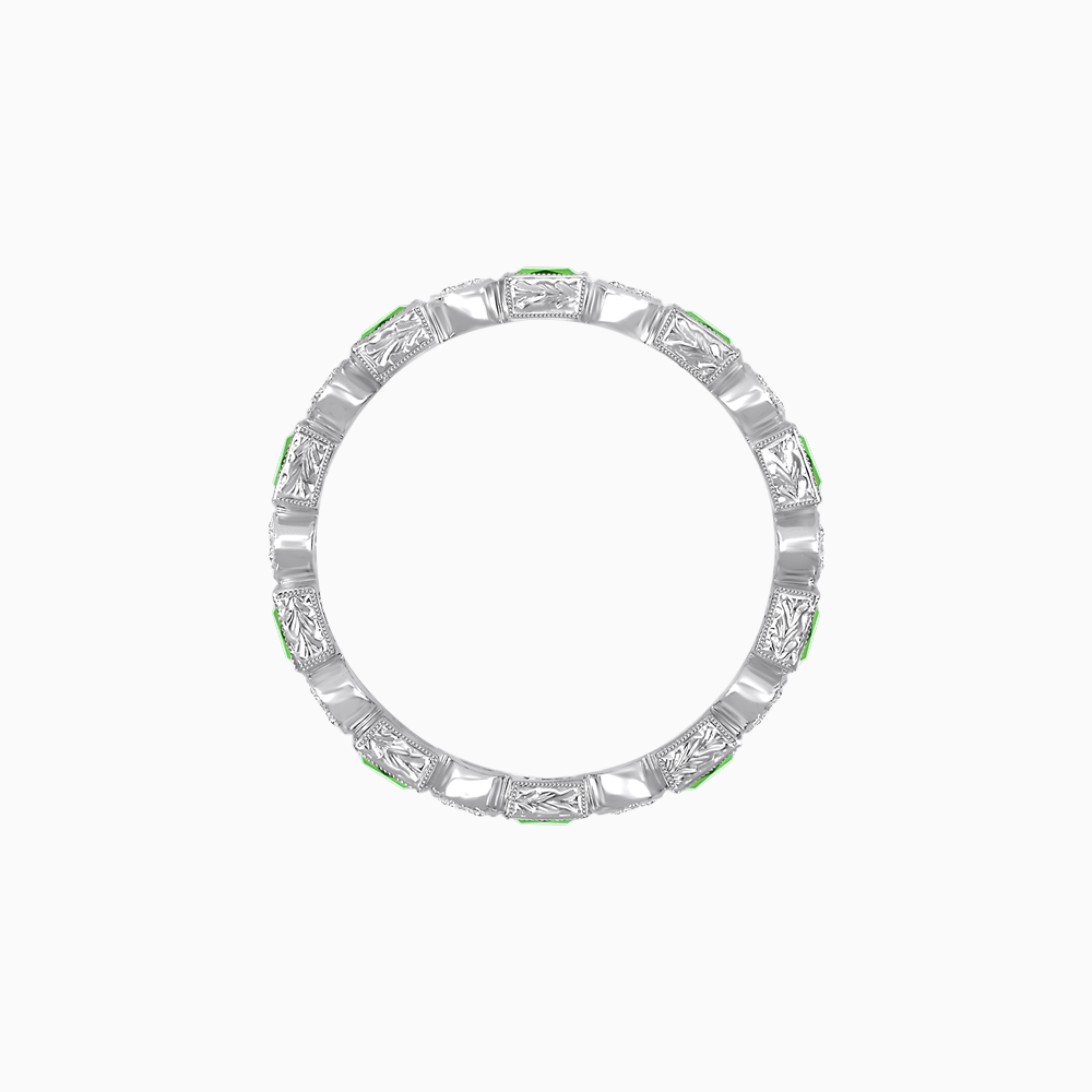 Art Deco Inspired Hand-Engraved Square Gemstone & Diamond Stackable Eternity Band