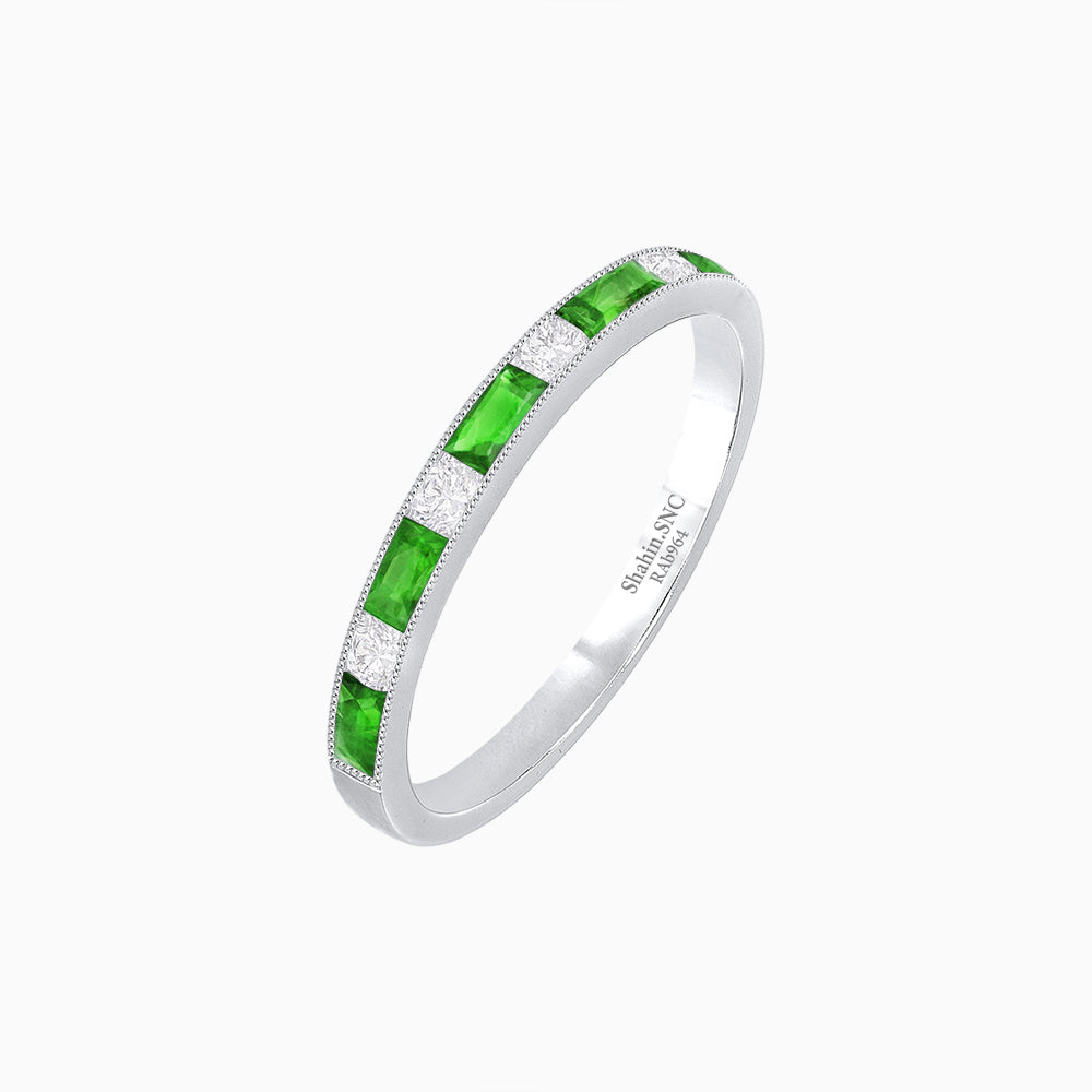 Art Deco Style Tsavorite and Diamond Half Eternity Band in 14K White Gold